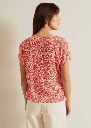 Phase Eight Suzie Button Detail Printed T Shirts Red Canada | IGNYKL-154